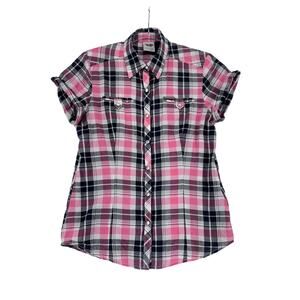 Harley-Davidson Pink and Black Plaid Blouse